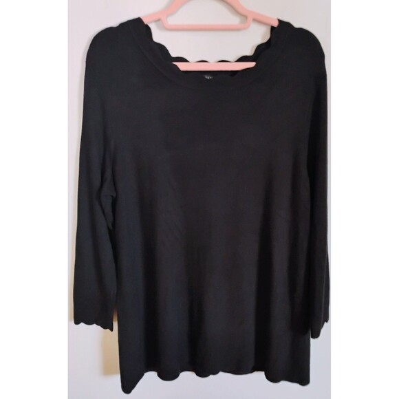 Women's 41 Hawthorn Black Scalloped Sweater, Plus Size 2X - Picture 1 of 6
